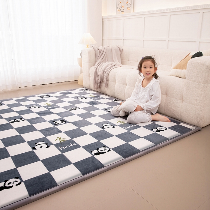 91家纺网 家纺一手货源 找家纺 北辰 2025新款凉席多功能地垫床垫床边垫打地铺神器 牛奶绒地垫-熊猫灰