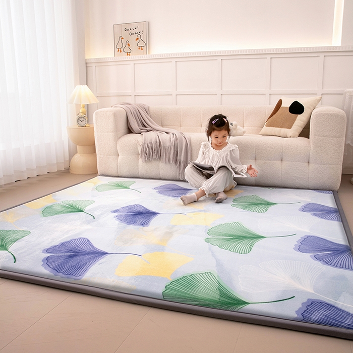 91家纺网 家纺一手货源 找家纺 北辰 2025新款凉席多功能地垫床垫床边垫打地铺神器 牛奶绒地垫-银杏翩翩