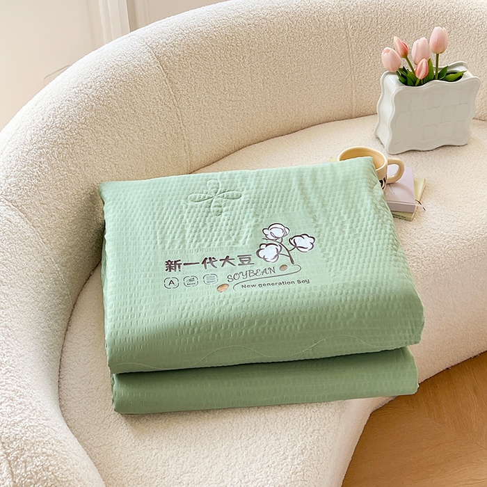 91家纺网 家纺一手货源 找家纺 VIP被业 2025新款新一代大豆泡泡纱夏被水洗棉大豆夏被 抹茶绿