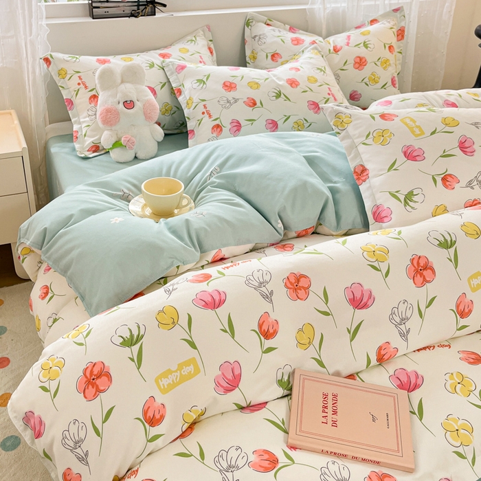 91家纺网 家纺一手货源 找家纺 简冠家纺 2026直播爆款北欧风亲肤植物羊绒磨毛四件套 花房