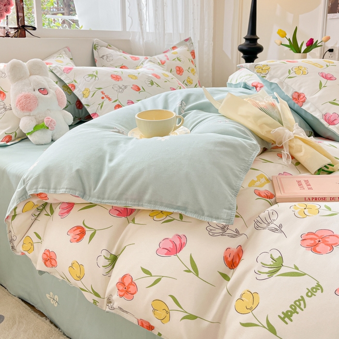 91家纺网 家纺一手货源 找家纺 简冠家纺 2026直播爆款北欧风亲肤植物羊绒磨毛四件套 花房