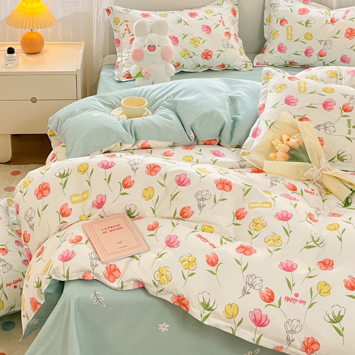 91家纺网 家纺一手货源 找家纺 简冠家纺 2026直播爆款北欧风亲肤植物羊绒磨毛四件套 花房