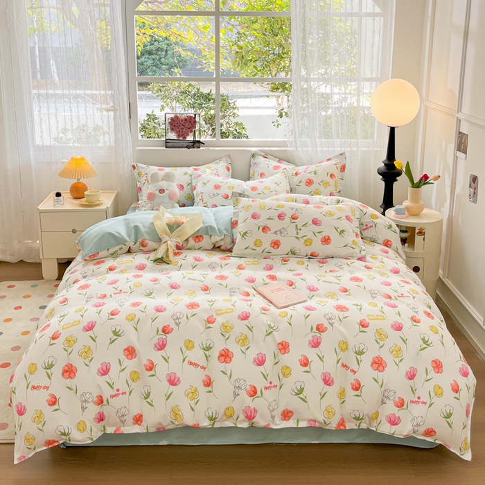 91家纺网 家纺一手货源 找家纺 简冠家纺 2026直播爆款北欧风亲肤植物羊绒磨毛四件套 花房