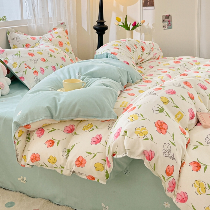 91家纺网 家纺一手货源 找家纺 简冠家纺 2026直播爆款北欧风亲肤植物羊绒磨毛四件套 花房