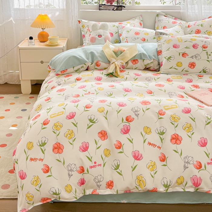 91家纺网 家纺一手货源 找家纺 简冠家纺 2026直播爆款北欧风亲肤植物羊绒磨毛四件套 花房