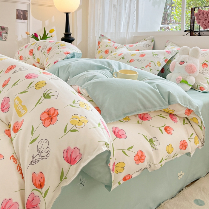 91家纺网 家纺一手货源 找家纺 简冠家纺 2026直播爆款北欧风亲肤植物羊绒磨毛四件套 花房