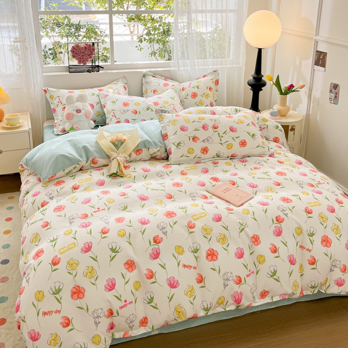 91家纺网 家纺一手货源 找家纺 简冠家纺 2026直播爆款北欧风亲肤植物羊绒磨毛四件套 花房