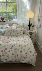 91家纺网 家纺一手货源 找家纺 简冠家纺 2026直播爆款北欧风亲肤植物羊绒磨毛四件套 花房