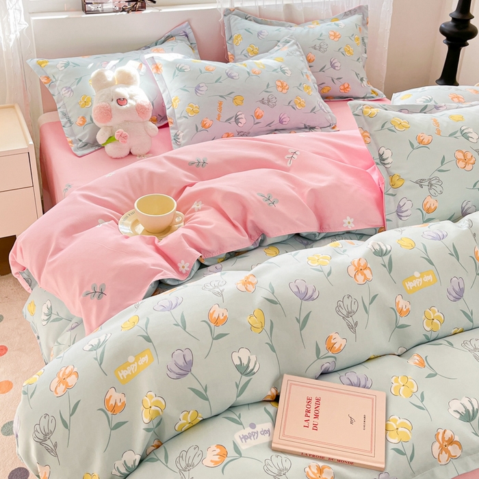 91家纺网 家纺一手货源 找家纺 简冠家纺 2023直播爆款北欧风亲肤植物羊绒磨毛四件套 幻影花语