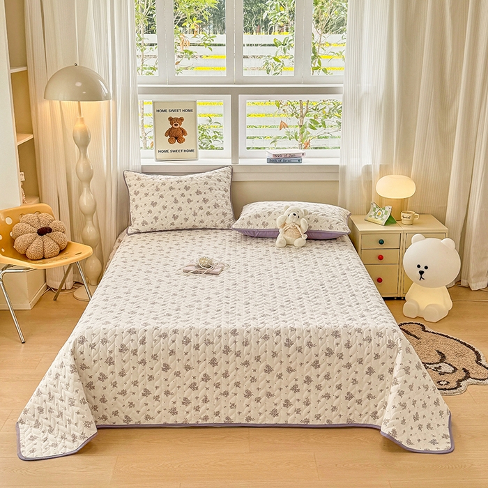 91家纺网 家纺一手货源 找家纺 （总）北辰 2025新款可水洗针织棉印花款夹棉床盖   床盖三件套