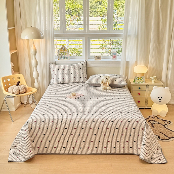 北辰 2025新款可水洗针织棉印花款夹棉床盖   床盖三件套 春物生