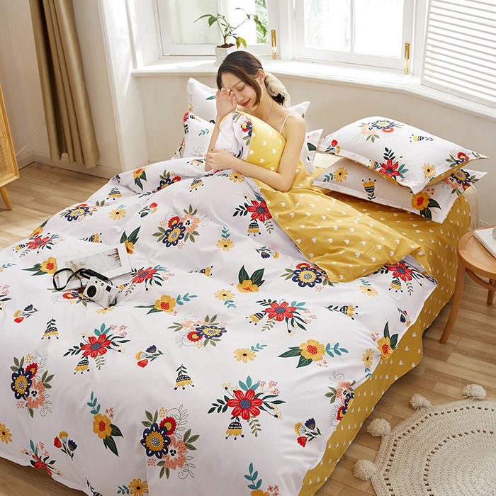 91家纺网 家纺一手货源 找家纺 简冠家纺 2025直播爆款北欧风亲肤植物羊绒磨毛四件套 花开-米