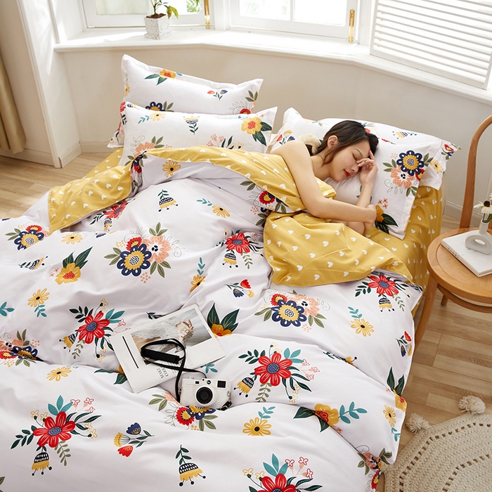 91家纺网 家纺一手货源 找家纺 简冠家纺 2025直播爆款北欧风亲肤植物羊绒磨毛四件套 花开-米