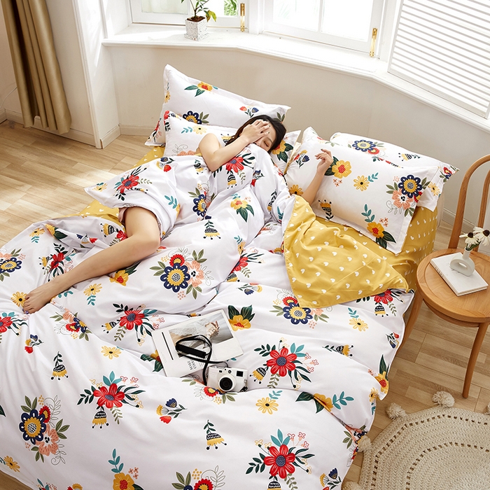 91家纺网 家纺一手货源 找家纺 简冠家纺 2025直播爆款北欧风亲肤植物羊绒磨毛四件套 花开-米