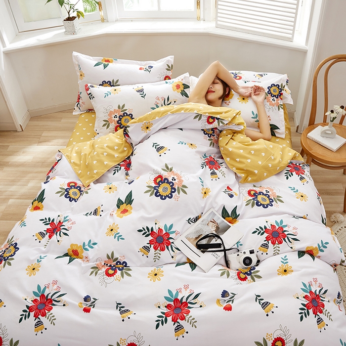 91家纺网 家纺一手货源 找家纺 简冠家纺 2025直播爆款北欧风亲肤植物羊绒磨毛四件套 花开-米