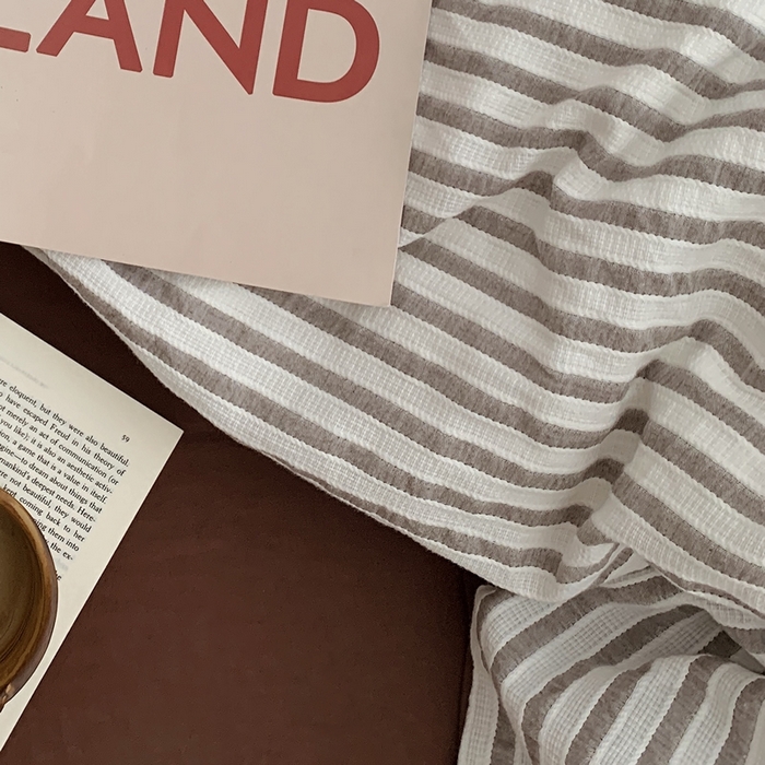 91家纺网 家纺一手货源 找家纺 （总）柚可家居 2024新款40支色织条纹提花咖啡条纹水洗棉四件套（送手提袋）