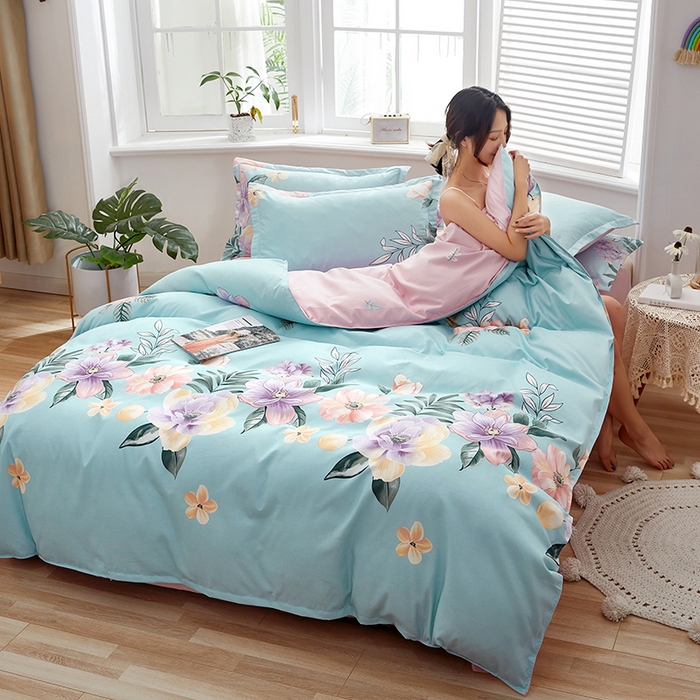 91家纺网 家纺一手货源 找家纺 简冠家纺 2025直播爆款北欧风亲肤植物羊绒磨毛四件套 花美夺艳-兰