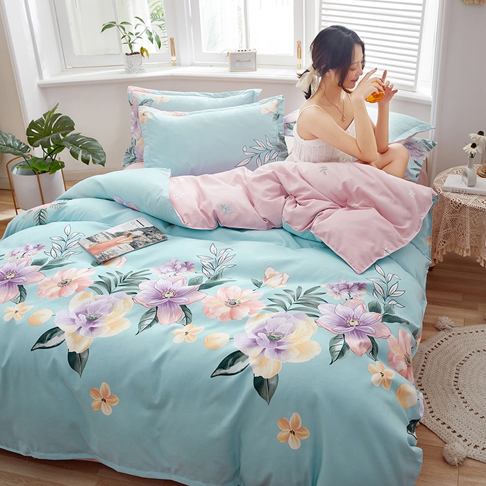 91家纺网 家纺一手货源 找家纺 简冠家纺 2025直播爆款北欧风亲肤植物羊绒磨毛四件套 花美夺艳-兰