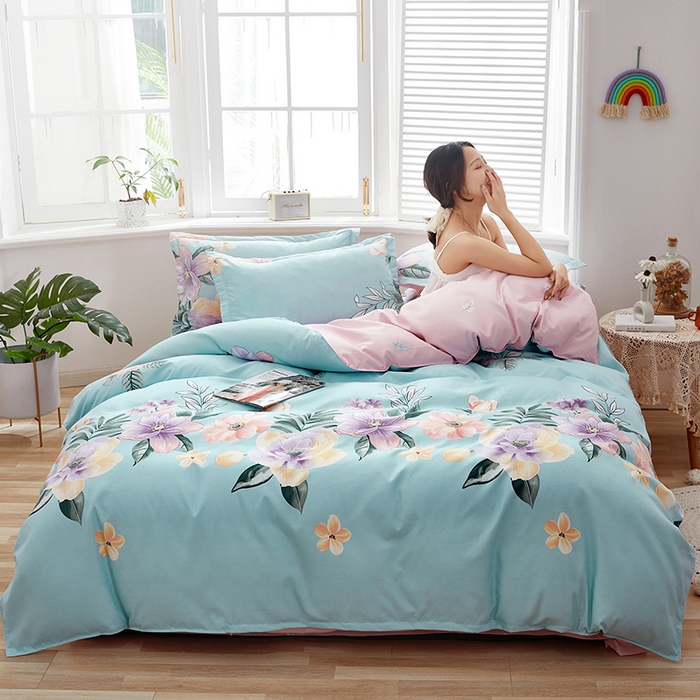 简冠家纺 2025直播爆款北欧风亲肤植物羊绒磨毛四件套 花美夺艳-兰