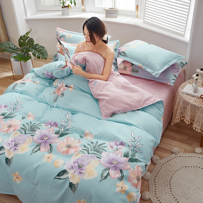 91家纺网 家纺一手货源 找家纺 简冠家纺 2025直播爆款北欧风亲肤植物羊绒磨毛四件套 花美夺艳-兰