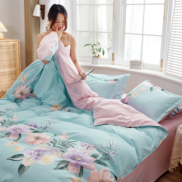 91家纺网 家纺一手货源 找家纺 简冠家纺 2025直播爆款北欧风亲肤植物羊绒磨毛四件套 花美夺艳-兰