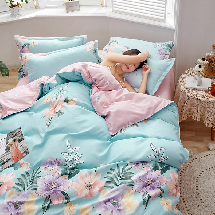 91家纺网 家纺一手货源 找家纺 简冠家纺 2025直播爆款北欧风亲肤植物羊绒磨毛四件套 花美夺艳-兰