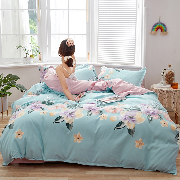 91家纺网 家纺一手货源 找家纺 简冠家纺 2025直播爆款北欧风亲肤植物羊绒磨毛四件套 花美夺艳-兰