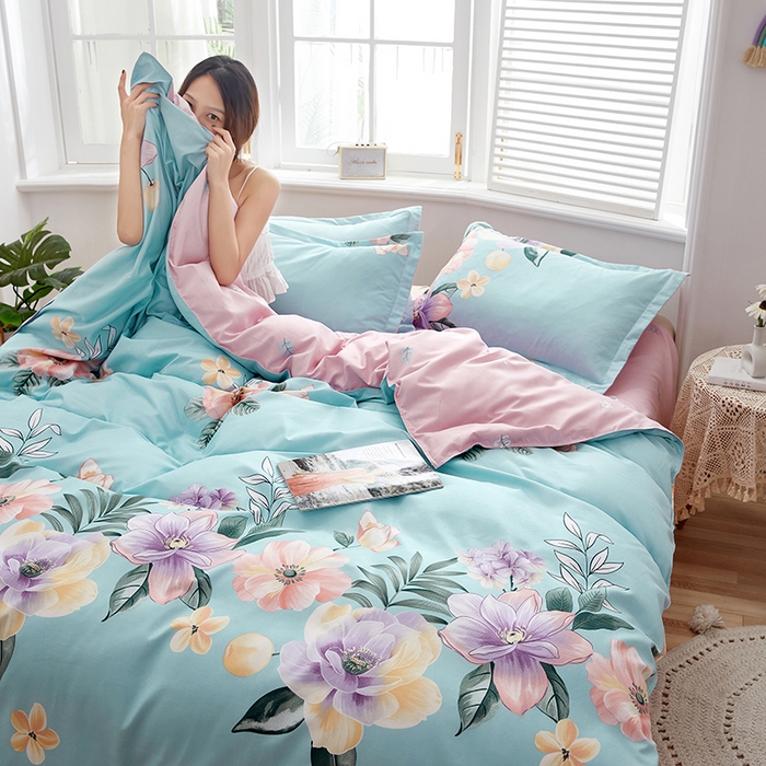 91家纺网 家纺一手货源 找家纺 简冠家纺 2025直播爆款北欧风亲肤植物羊绒磨毛四件套 花美夺艳-兰