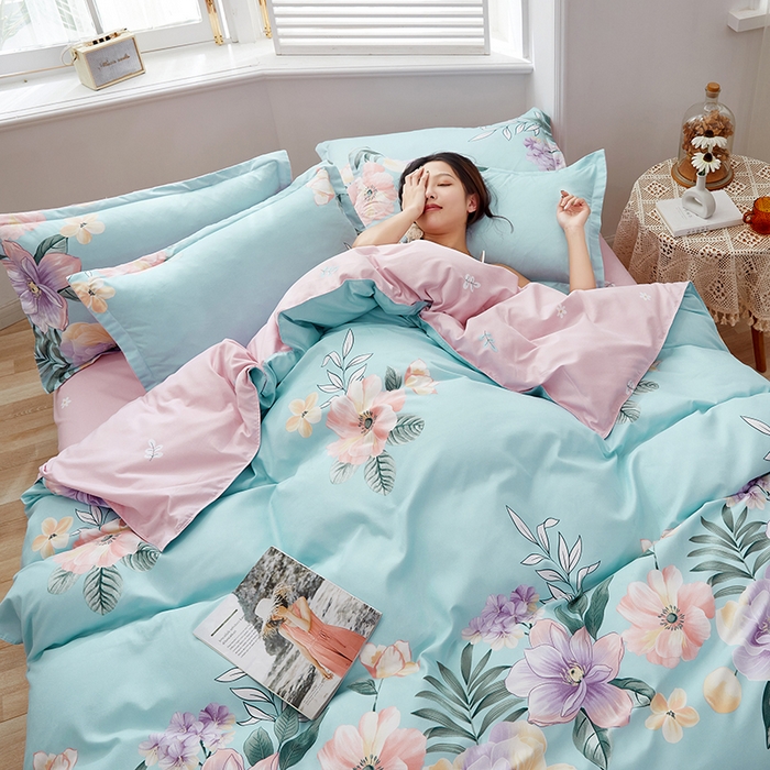 91家纺网 家纺一手货源 找家纺 简冠家纺 2025直播爆款北欧风亲肤植物羊绒磨毛四件套 花美夺艳-兰