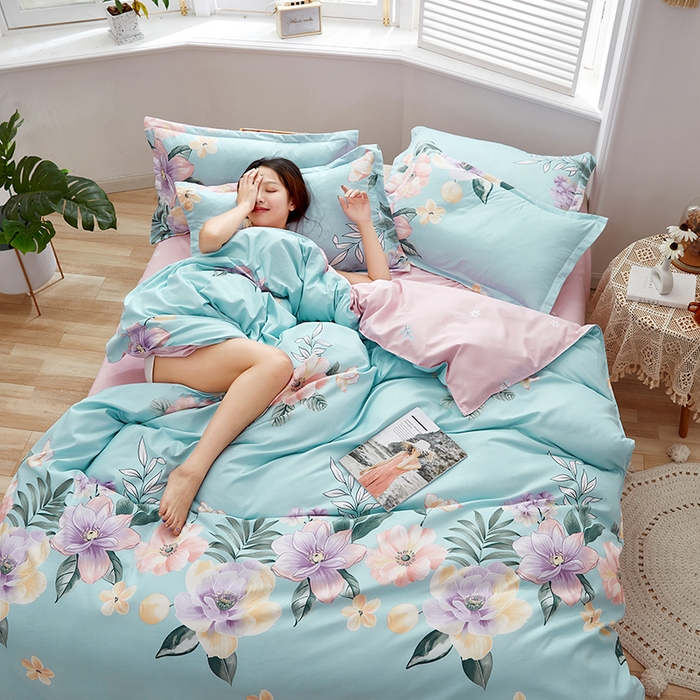 91家纺网 家纺一手货源 找家纺 简冠家纺 2025直播爆款北欧风亲肤植物羊绒磨毛四件套 花美夺艳-兰