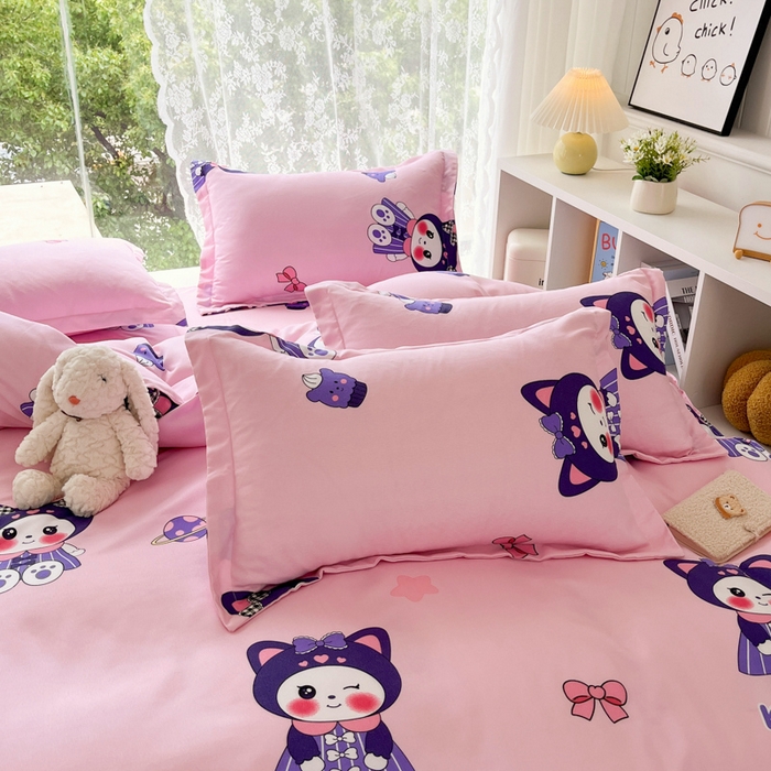 91家纺网 家纺一手货源 找家纺 简冠家纺 2025直播爆款北欧风亲肤植物羊绒磨毛四件套 宝贝猫咪