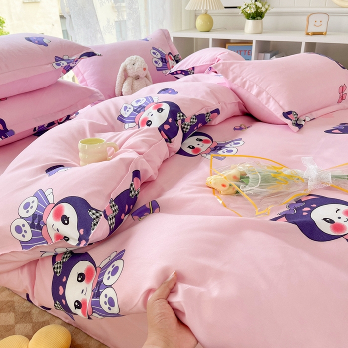 91家纺网 家纺一手货源 找家纺 简冠家纺 2025直播爆款北欧风亲肤植物羊绒磨毛四件套 宝贝猫咪