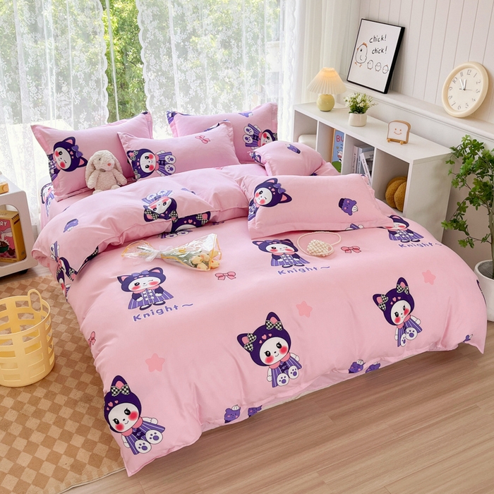 91家纺网 家纺一手货源 找家纺 简冠家纺 2025直播爆款北欧风亲肤植物羊绒磨毛四件套 宝贝猫咪