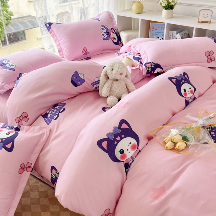 91家纺网 家纺一手货源 找家纺 简冠家纺 2025直播爆款北欧风亲肤植物羊绒磨毛四件套 宝贝猫咪