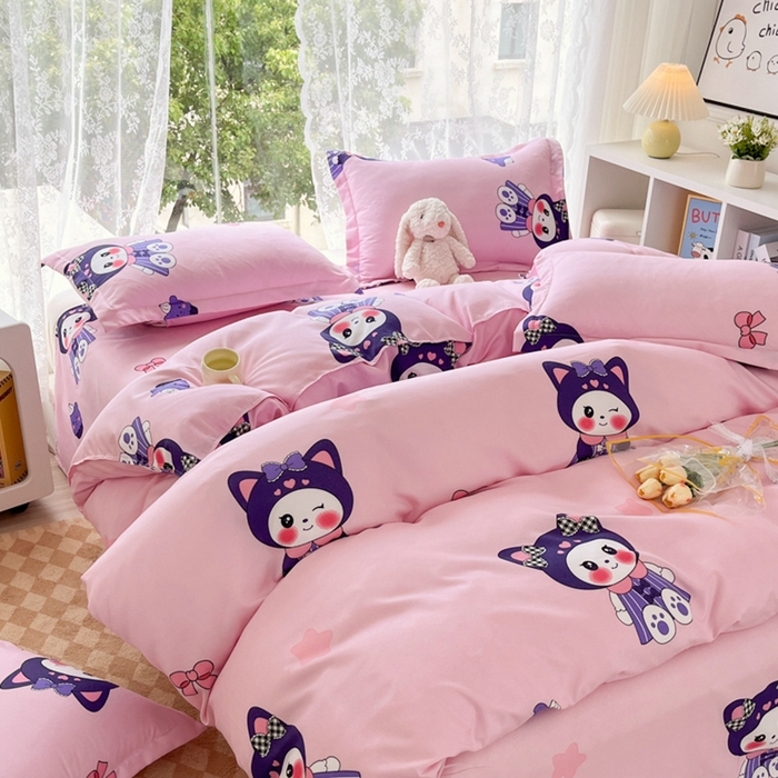 91家纺网 家纺一手货源 找家纺 简冠家纺 2025直播爆款北欧风亲肤植物羊绒磨毛四件套 宝贝猫咪