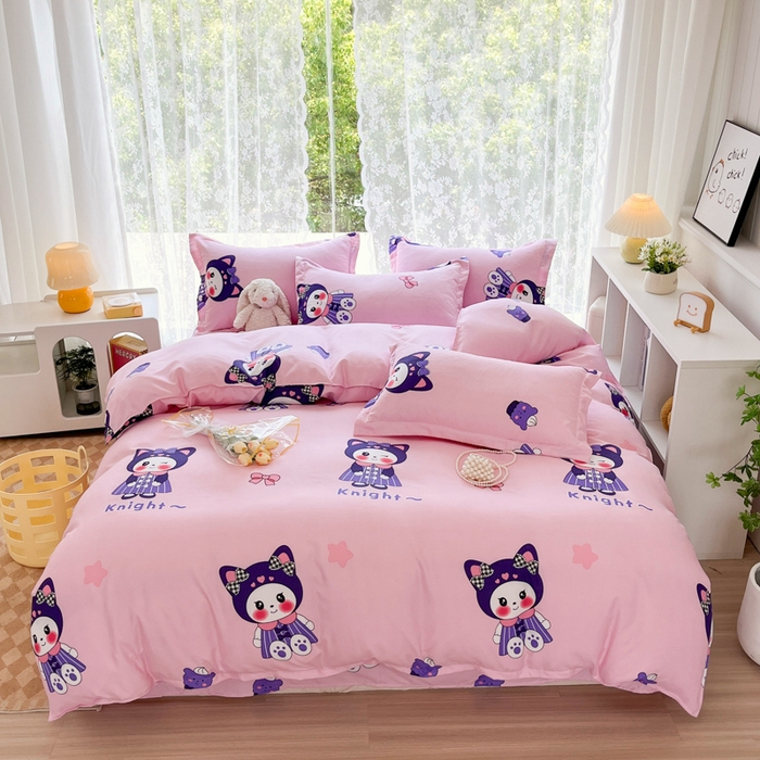 简冠家纺 2025直播爆款北欧风亲肤植物羊绒磨毛四件套 宝贝猫咪