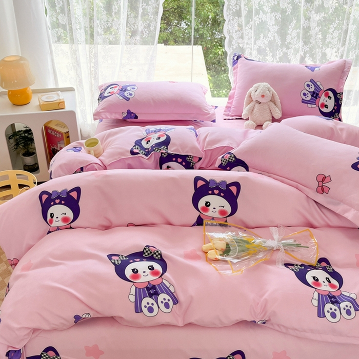 91家纺网 家纺一手货源 找家纺 简冠家纺 2025直播爆款北欧风亲肤植物羊绒磨毛四件套 宝贝猫咪