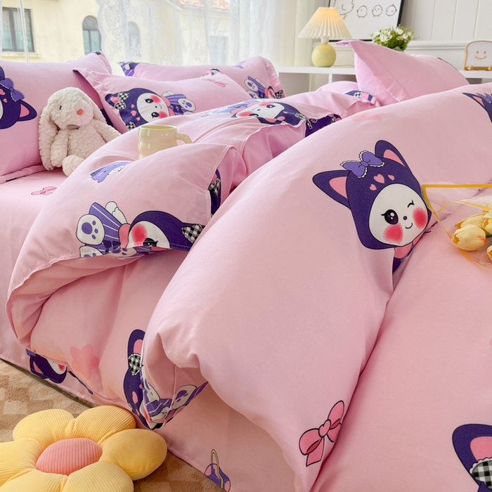 91家纺网 家纺一手货源 找家纺 简冠家纺 2025直播爆款北欧风亲肤植物羊绒磨毛四件套 宝贝猫咪