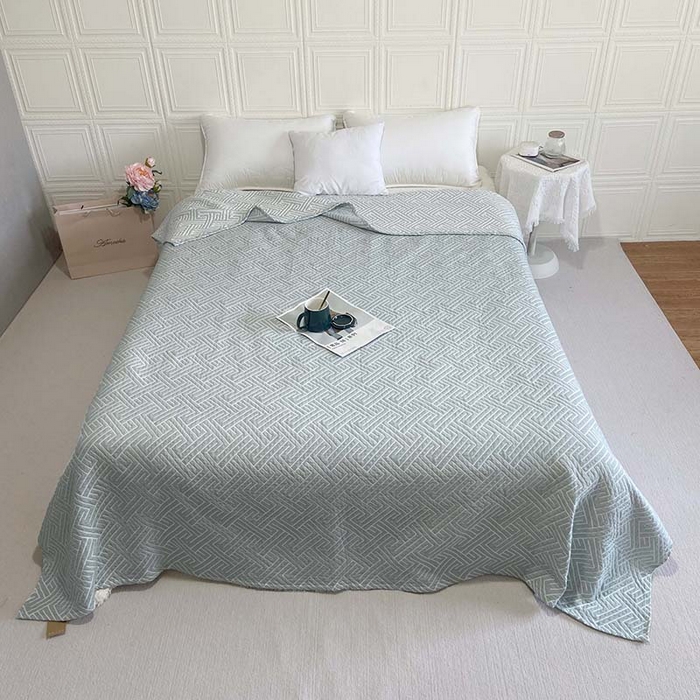 卡奥家纺 2025新款水洗全棉四层纱盖毯毛巾被夏凉被  围城-水蓝