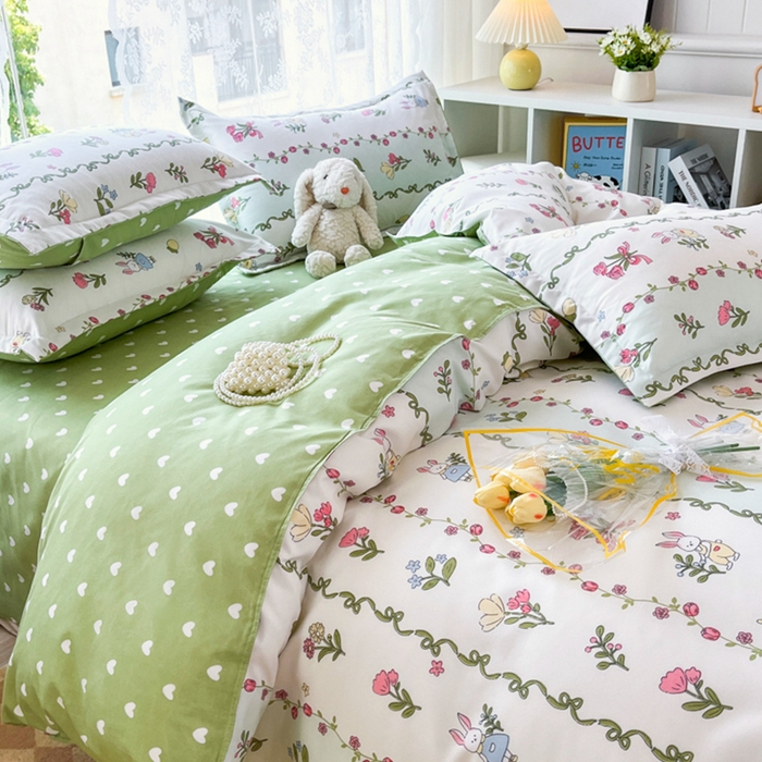 91家纺网 家纺一手货源 找家纺 简冠家纺 2025直播爆款北欧风亲肤植物羊绒磨毛四件套 林间小兔叽