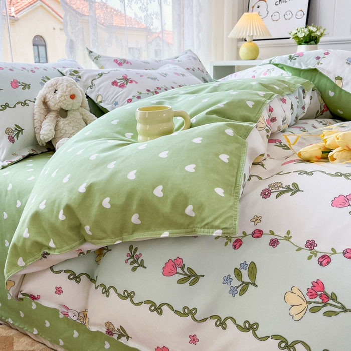 91家纺网 家纺一手货源 找家纺 简冠家纺 2025直播爆款北欧风亲肤植物羊绒磨毛四件套 林间小兔叽