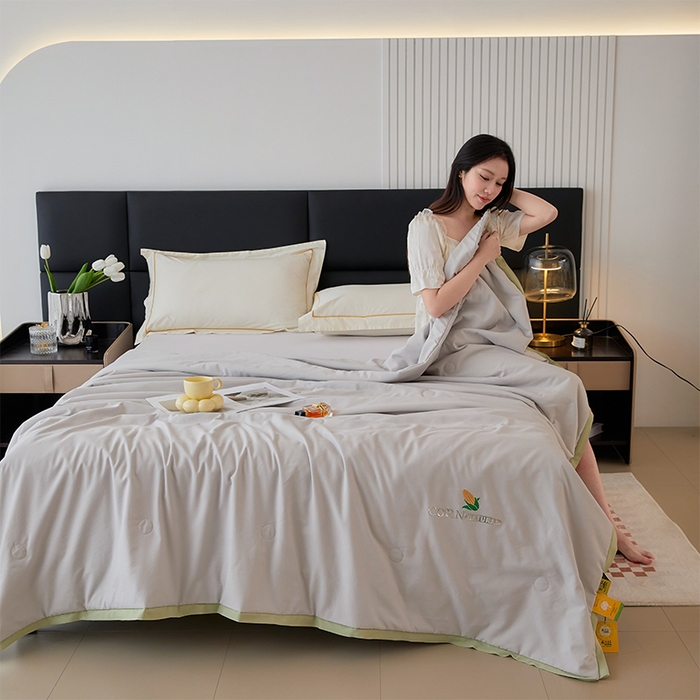 91家纺网 家纺一手货源 找家纺 VIP被业 2025新款玉米大豆夏被被套二合一 梦境灰