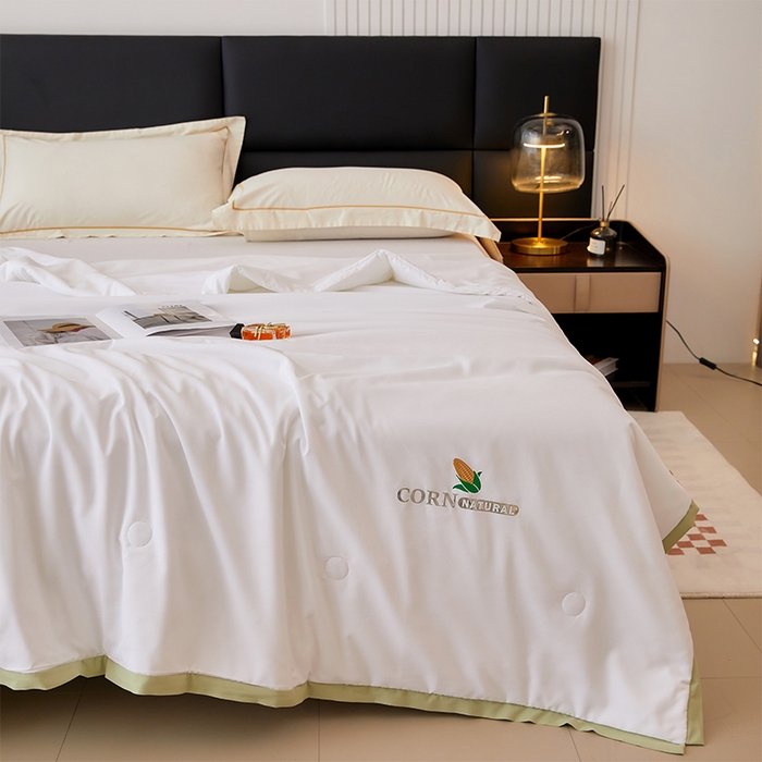 91家纺网 家纺一手货源 找家纺 VIP被业 2025新款玉米大豆夏被被套二合一 幸福白