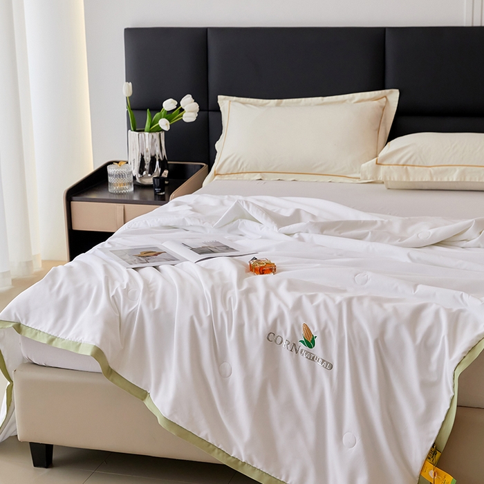 91家纺网 家纺一手货源 找家纺 VIP被业 2025新款玉米大豆夏被被套二合一 幸福白