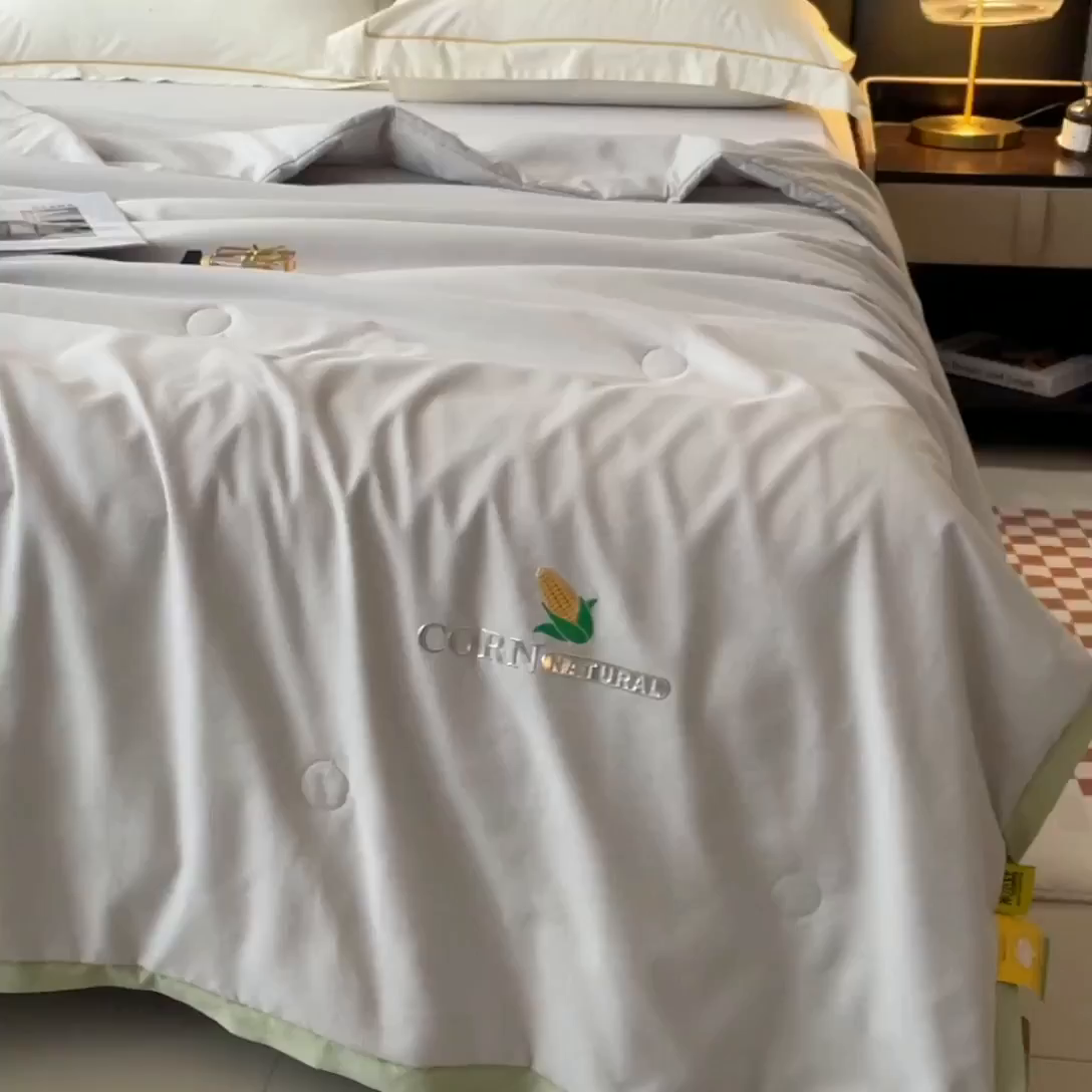 91家纺网 家纺一手货源 找家纺 VIP被业 2025新款玉米大豆夏被被套二合一 幸福白