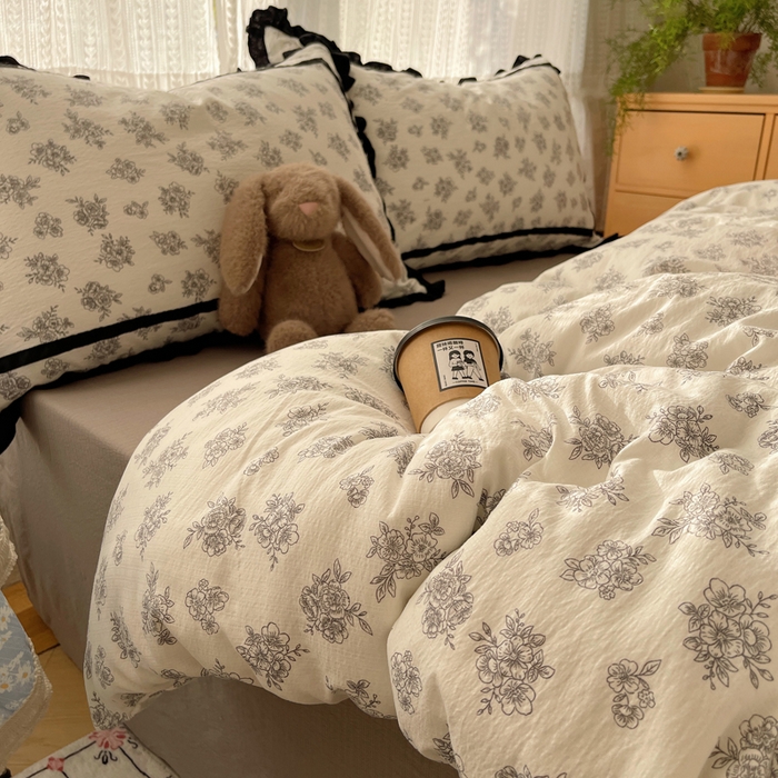 91家纺网 家纺一手货源 找家纺 （总）繁花家居 2025新款云感木棉花边款法式印花四件套