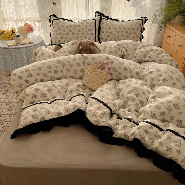 91家纺网 家纺一手货源 找家纺 （总）繁花家居 2025新款云感木棉花边款法式印花四件套