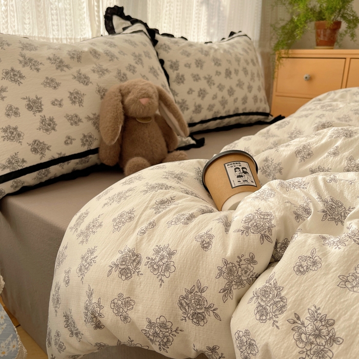 91家纺网 家纺一手货源 找家纺 （总）繁花家居 2025新款云感木棉花边款法式印花四件套