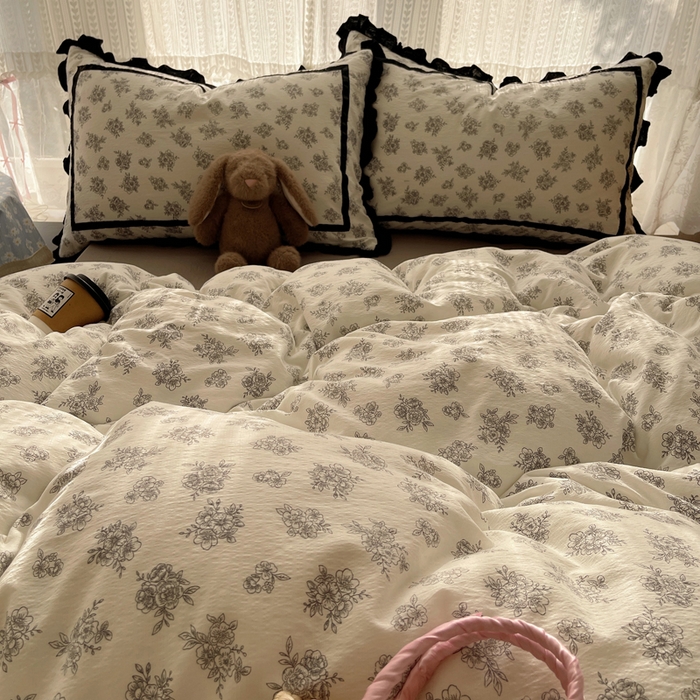 91家纺网 家纺一手货源 找家纺 （总）繁花家居 2025新款云感木棉花边款法式印花四件套