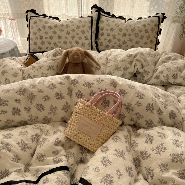 91家纺网 家纺一手货源 找家纺 （总）繁花家居 2025新款云感木棉花边款法式印花四件套